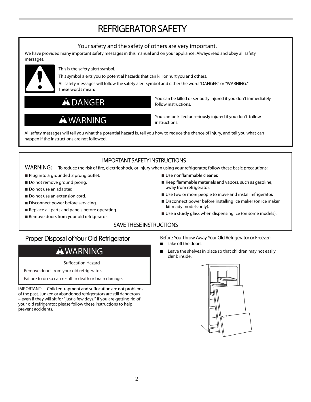 Marvel Group 36 PRO+ manual Refrigerator Safety, Before You Throw Away Your Old Refrigerator or Freezer 