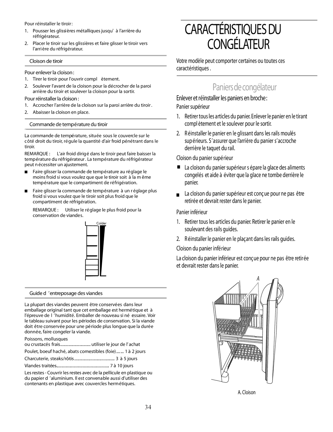 Marvel Group 36 PRO+ manual Cloison de tiroir Pour enlever la cloison, Pour réinstaller la cloison 