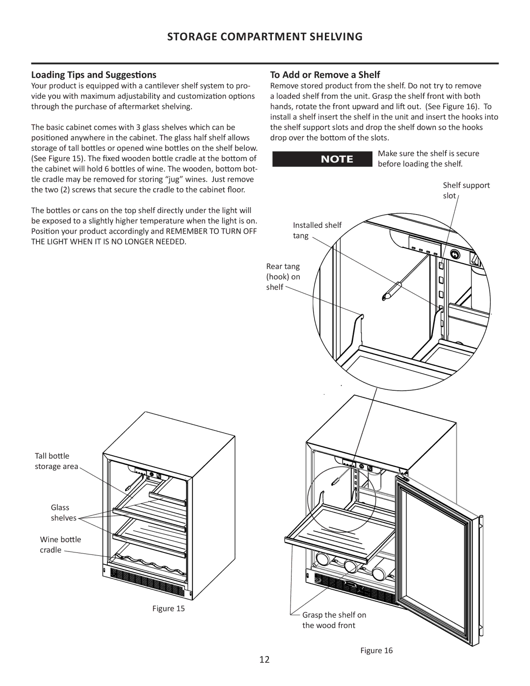 Marvel Group 6GARMP manual Storage Compartment Shelving, Loading Tips and Suggestions, To Add or Remove a Shelf 