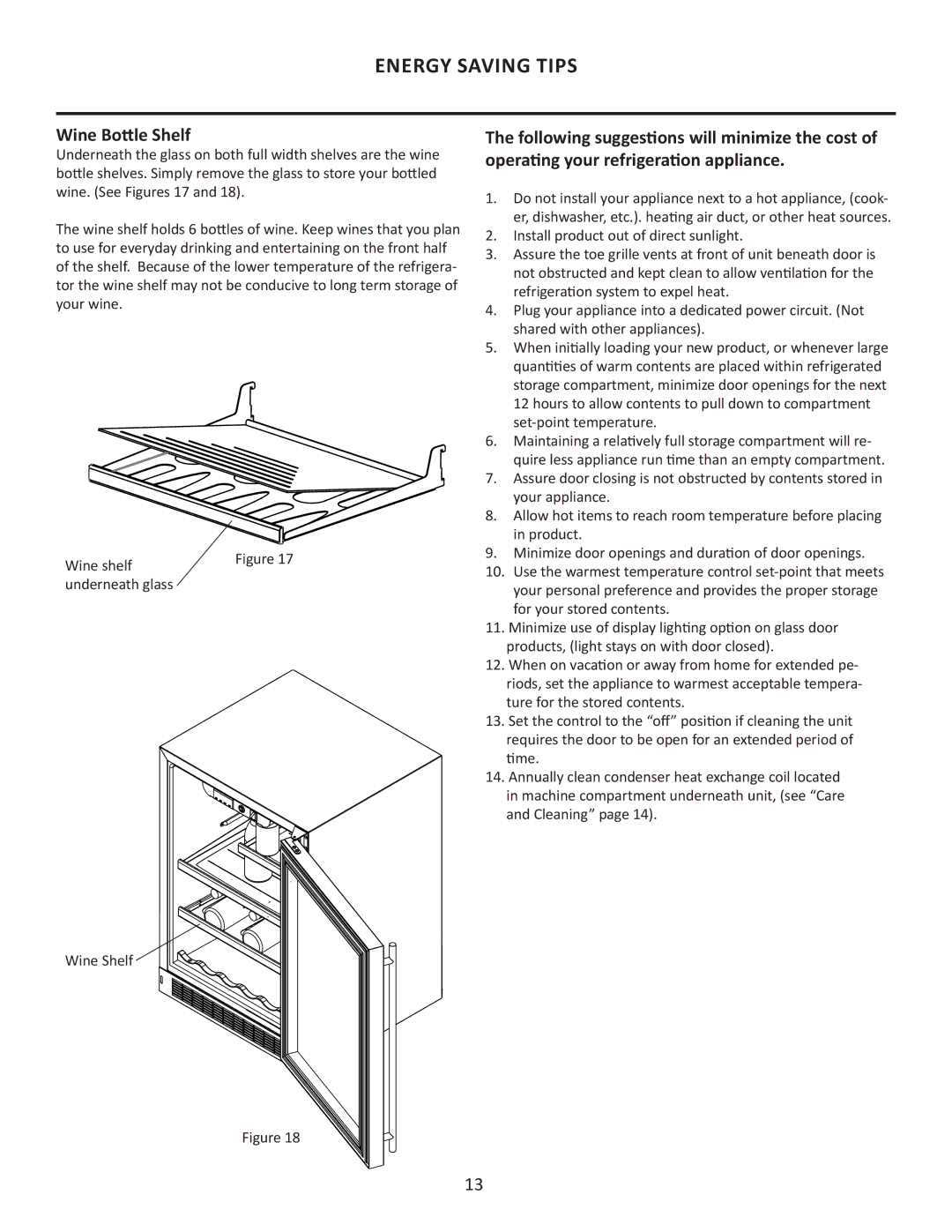 Marvel Group 6GARMP manual Energy Saving Tips, Wine Bottle Shelf 