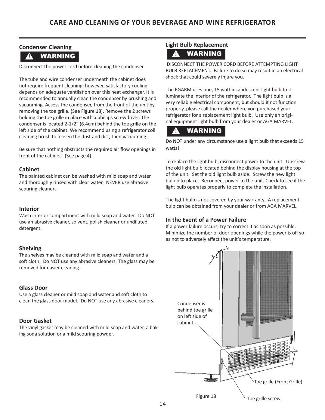 Marvel Group 6GARMP manual Care and Cleaning of Your Beverage and Wine Refrigerator 