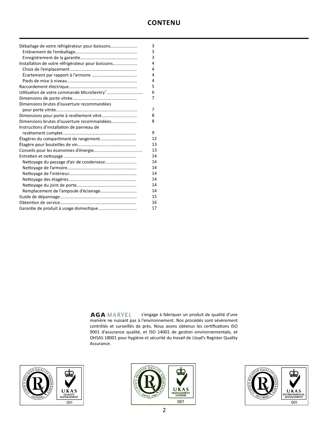 Marvel Group 6GARMP manual Contenu 