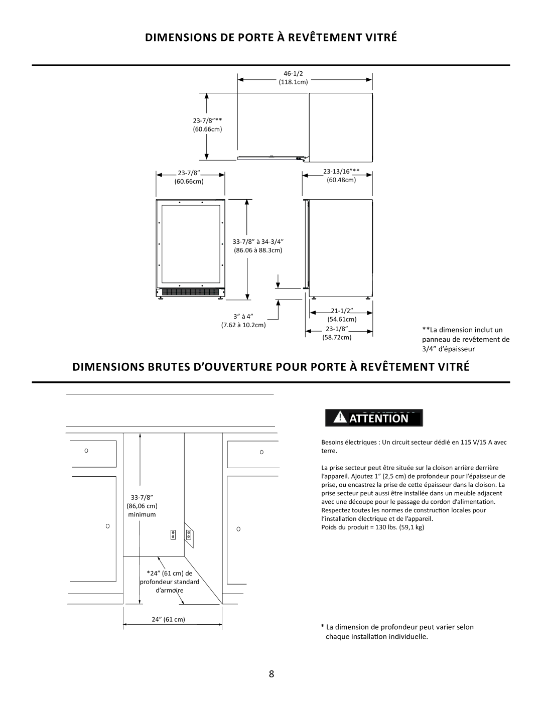 Marvel Group 6GARM Dimensions DE Porte À Revêtement Vitré, Dimensions Brutes D’OUVERTURE Pour Porte À Revêtement Vitré 