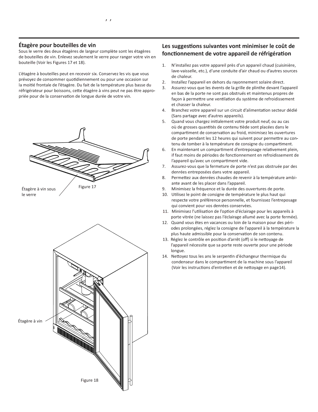 Marvel Group 6GARMP manual Conseils D’ÉCONOMIE D’ÉNERGIE, Étagère pour bouteilles de vin 