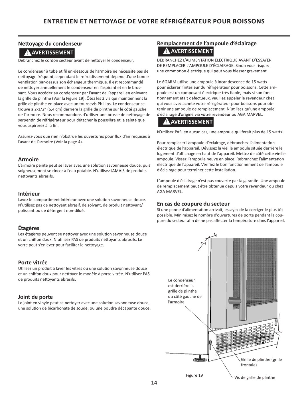 Marvel Group 6GARMP manual Entretien ET Nettoyage DE Votre Réfrigérateur Pour Boissons 