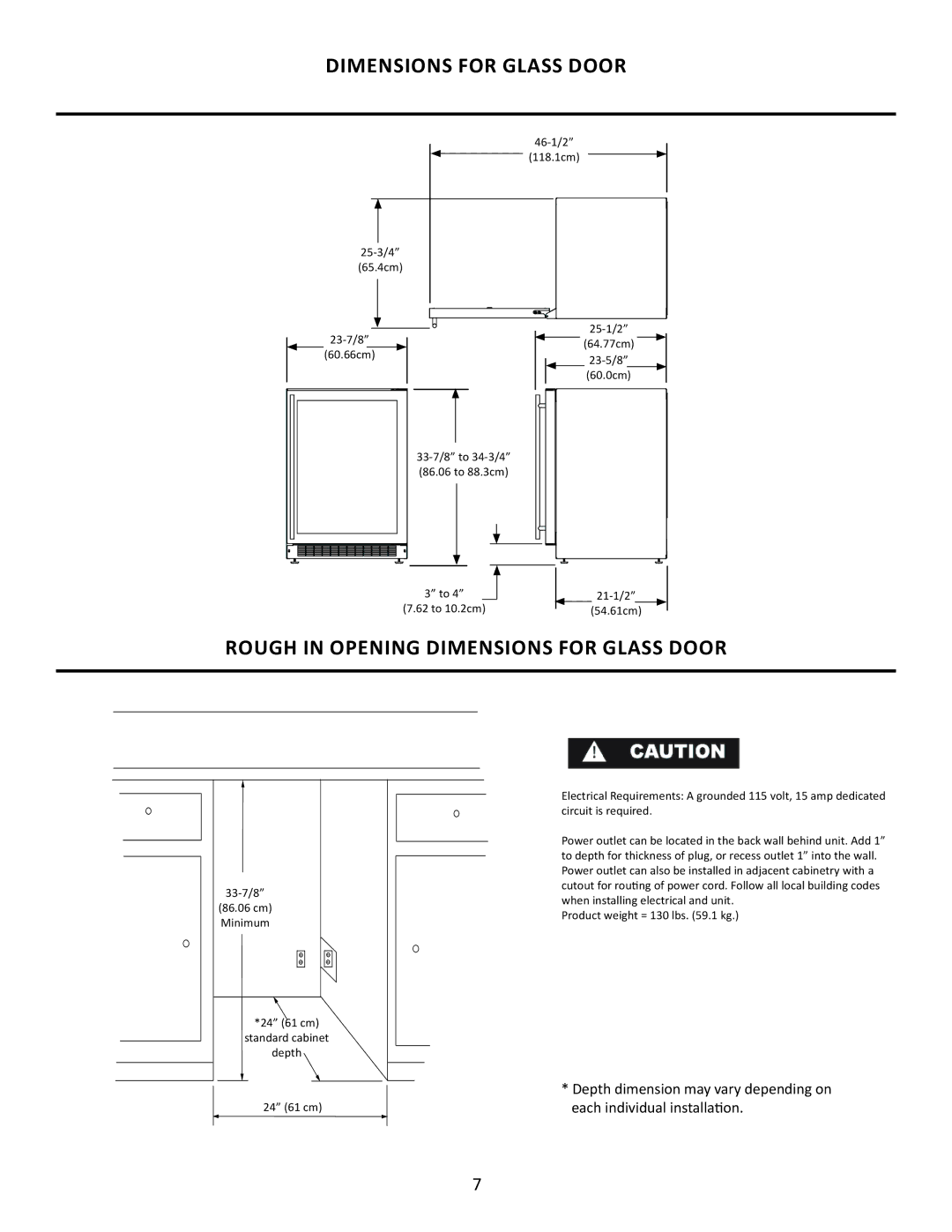 Marvel Group 6GARMP manual Rough in Opening Dimensions for Glass Door 