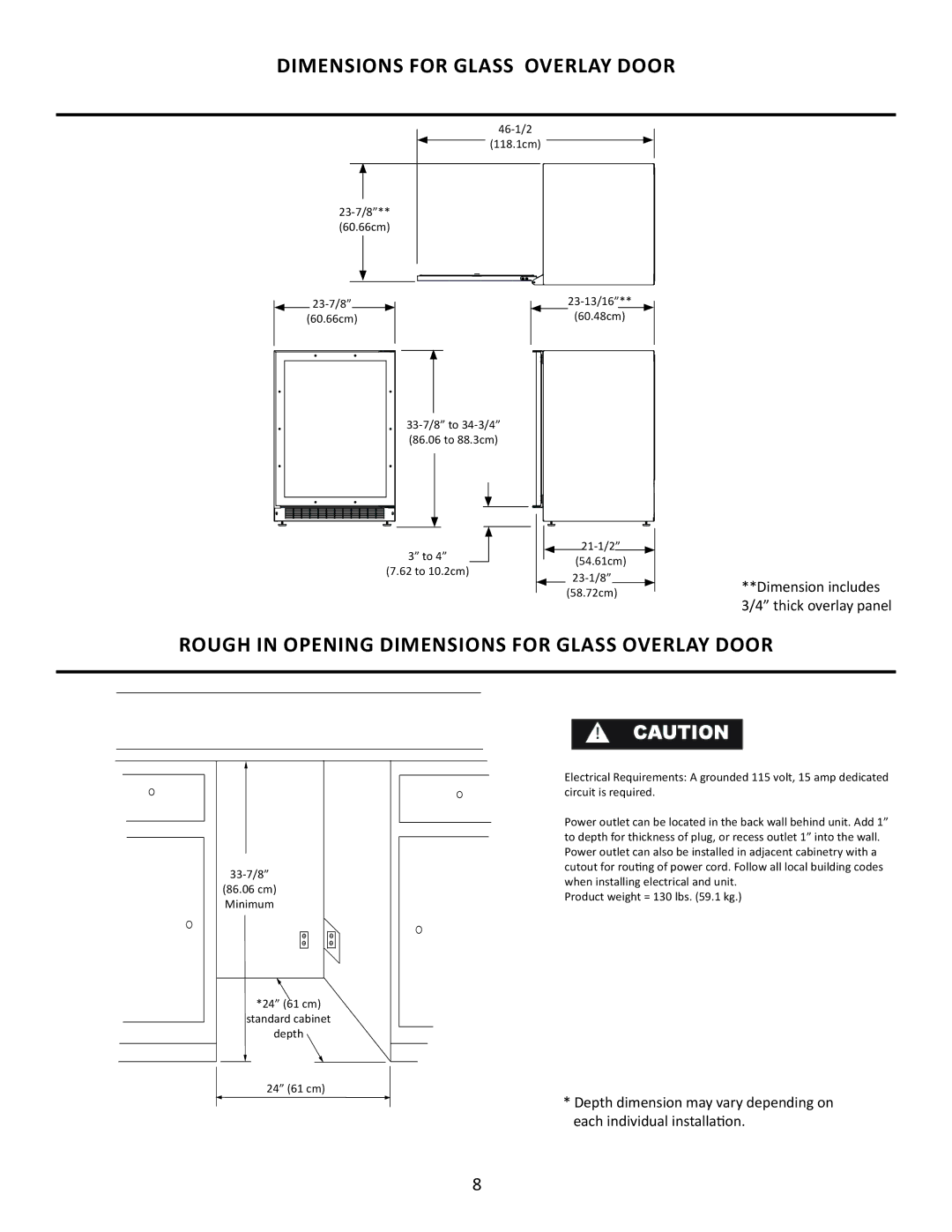 Marvel Group 6GARMP manual Rough in Opening Dimensions for Glass Overlay Door 