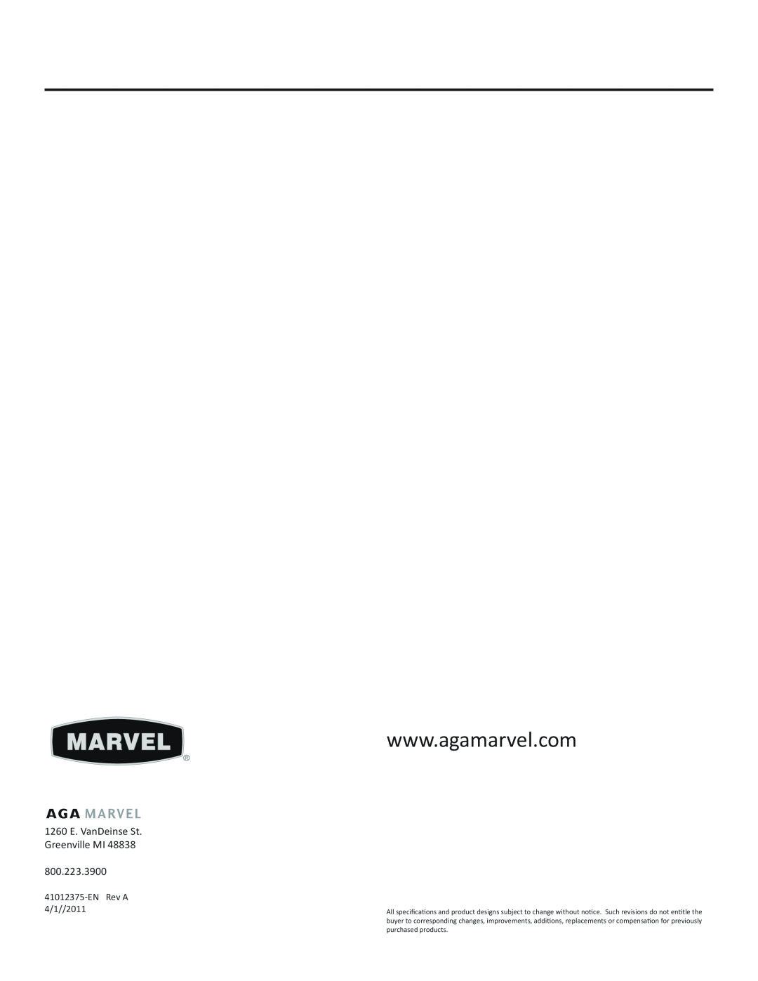 Marvel Group 6GARMP manual 1260 E. VanDeinse St. Greenville MI, EN Rev A 4/1//2011 