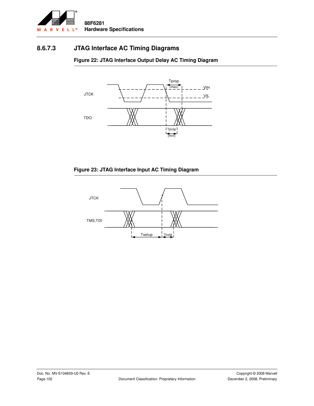 Marvel Group 88F6281 specifications Jtag Interface AC Timing Diagrams, Jtag Interface Output Delay AC Timing Diagram 