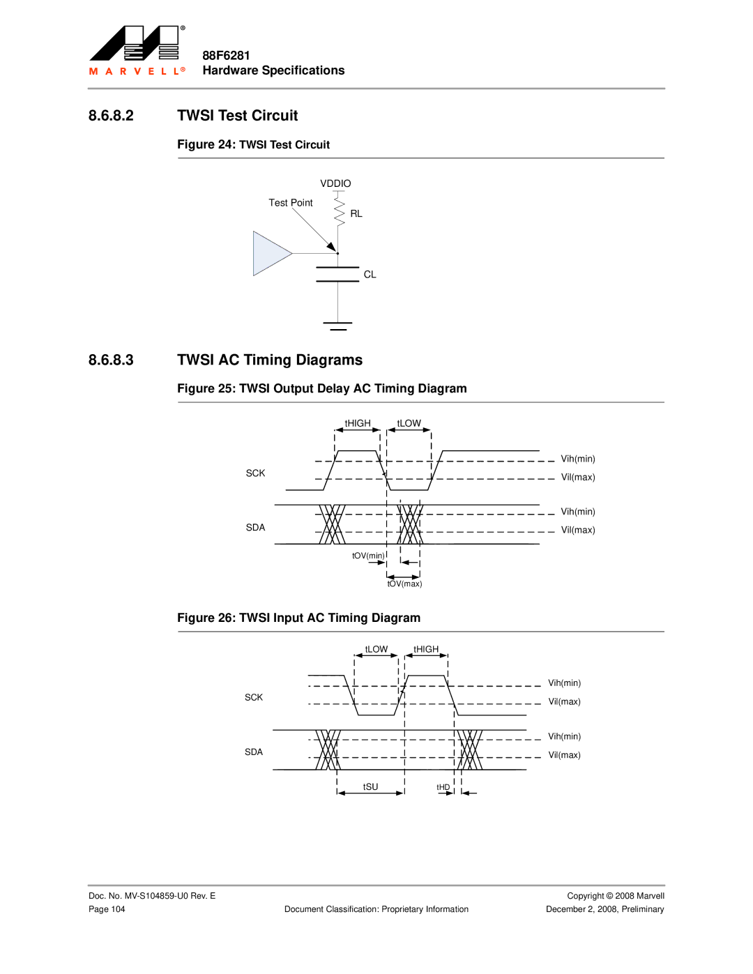 Marvel Group 88F6281 specifications Twsi Test Circuit, Twsi AC Timing Diagrams 