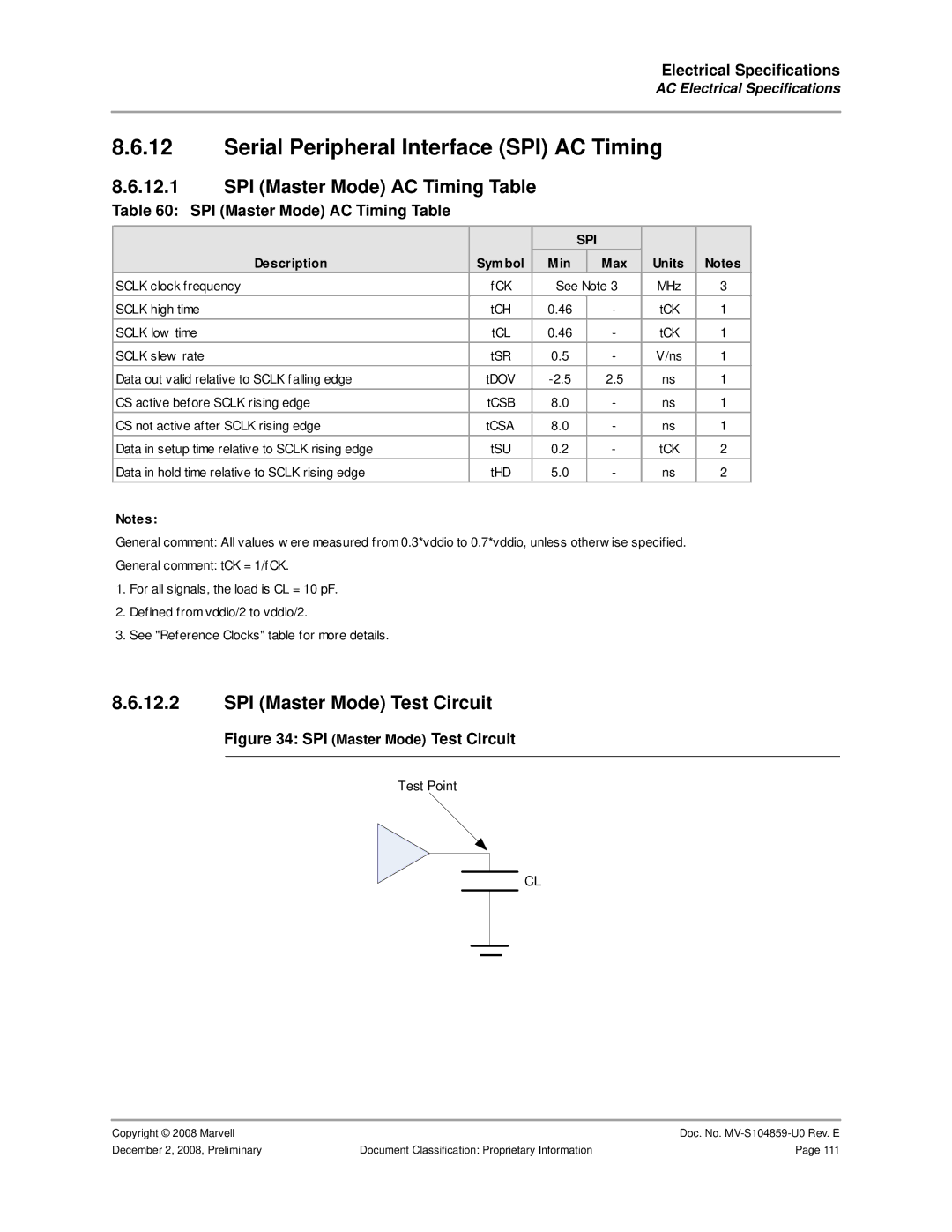 Marvel Group 88F6281 specifications Serial Peripheral Interface SPI AC Timing, SPI Master Mode AC Timing Table 