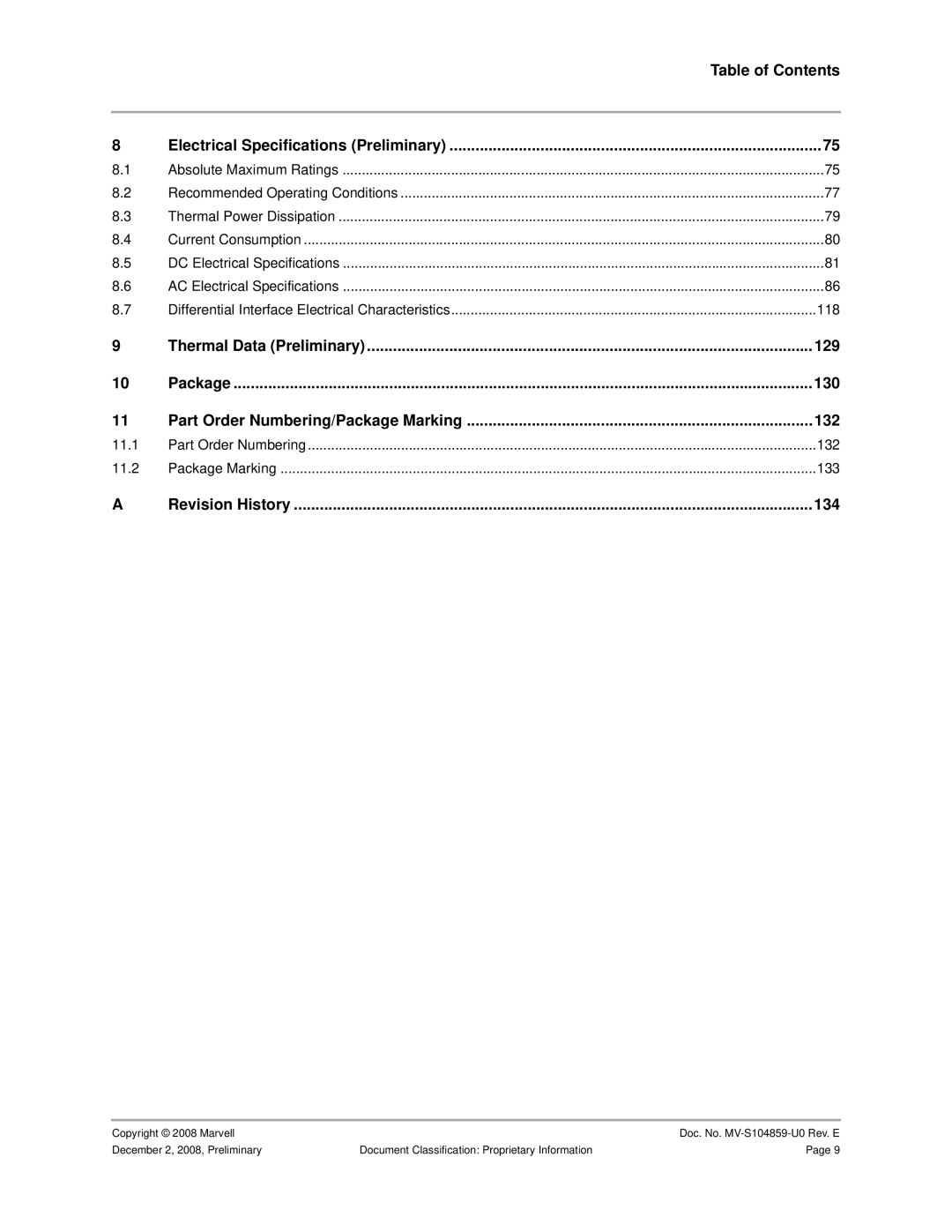 Marvel Group 88F6281 specifications Table of Contents, 129, 130, 132, 134 