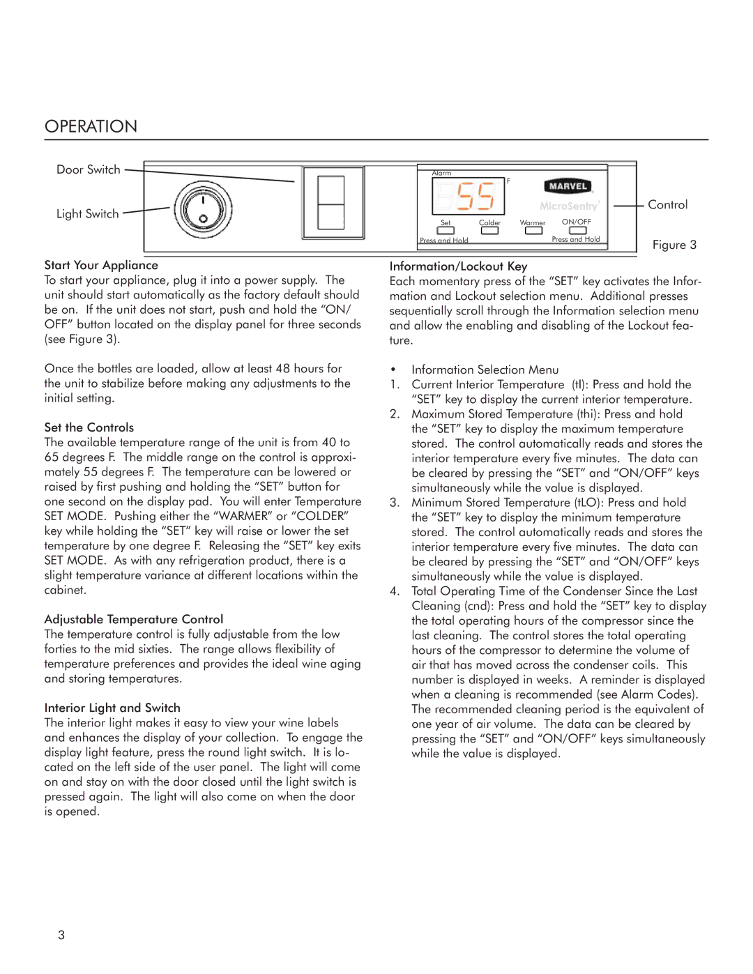 Marvel Industries 30WCM manual Operation 