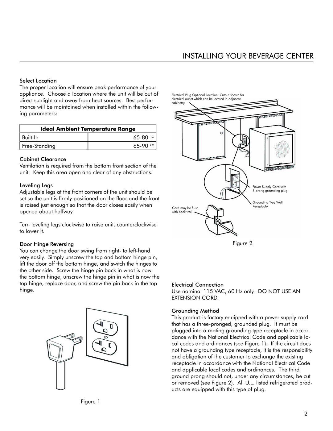 Marvel Industries 6BARM, 3BARM manual Installing Your Beverage Center, Ideal Ambient Temperature Range 