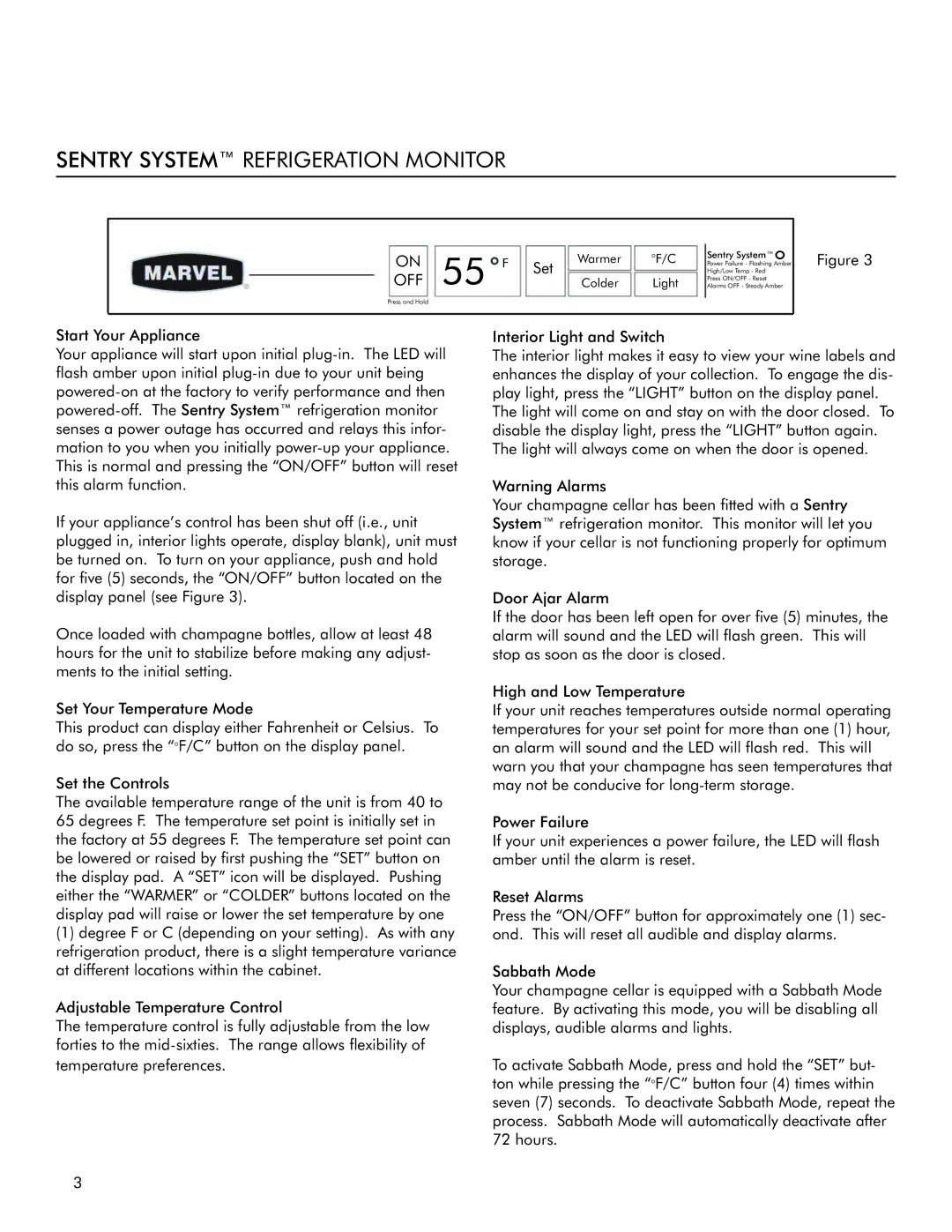 Marvel Industries 3SWCCE manual Sentry System Refrigeration Monitor, Off 