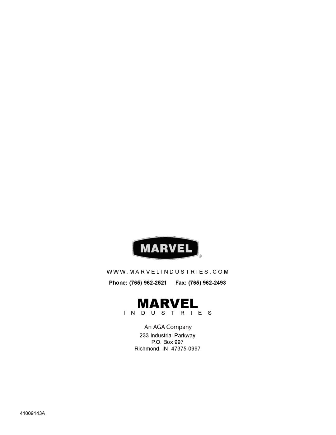 Marvel Industries 60RD manual Marvel 