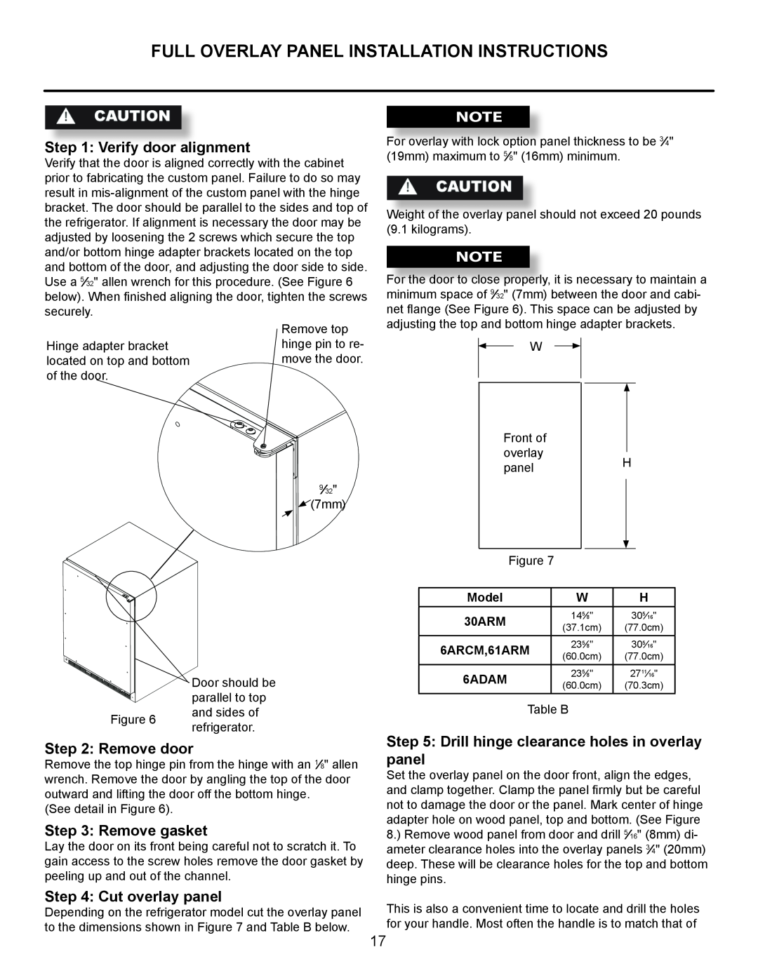 Marvel Industries 61ARMBBOL manual Full Overlay Panel Installation Instructions, Verify door alignment, Remove door 