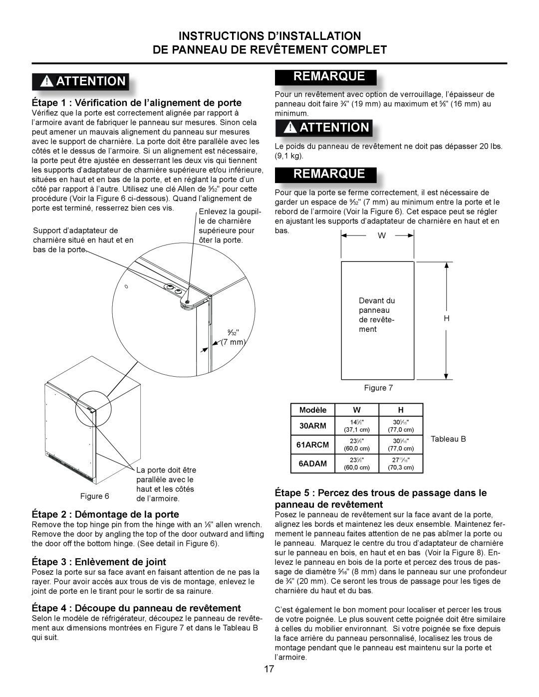 Marvel Industries 61ARMBBOL Instructions D’Installation De Panneau De Revêtement Complet, Étape 2 Démontage de la porte 