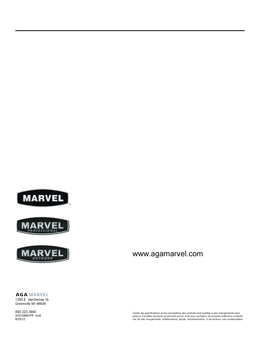 Marvel Industries 61ARMBBOL manual 1260 E. VanDeinse St Greenville MI, FR revE 6/25/12 