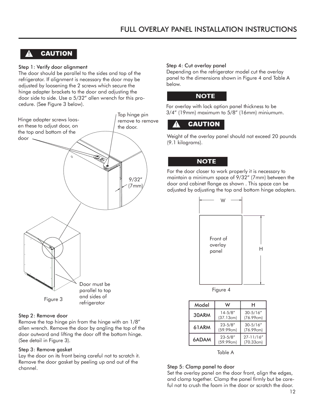 Marvel Industries 61ARMBSFR, 61ARMBSFL, 61ARMBBOR manual Full Overlay Panel Installation Instructions, 6ADAM 