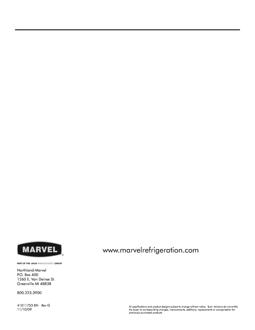 Marvel Industries 61ARMBBOR, 61ARMBSFL, 61ARMBSFR manual Northland-Marvel P.O. Box 1260 E. Van Deinse St, Greenville MI 