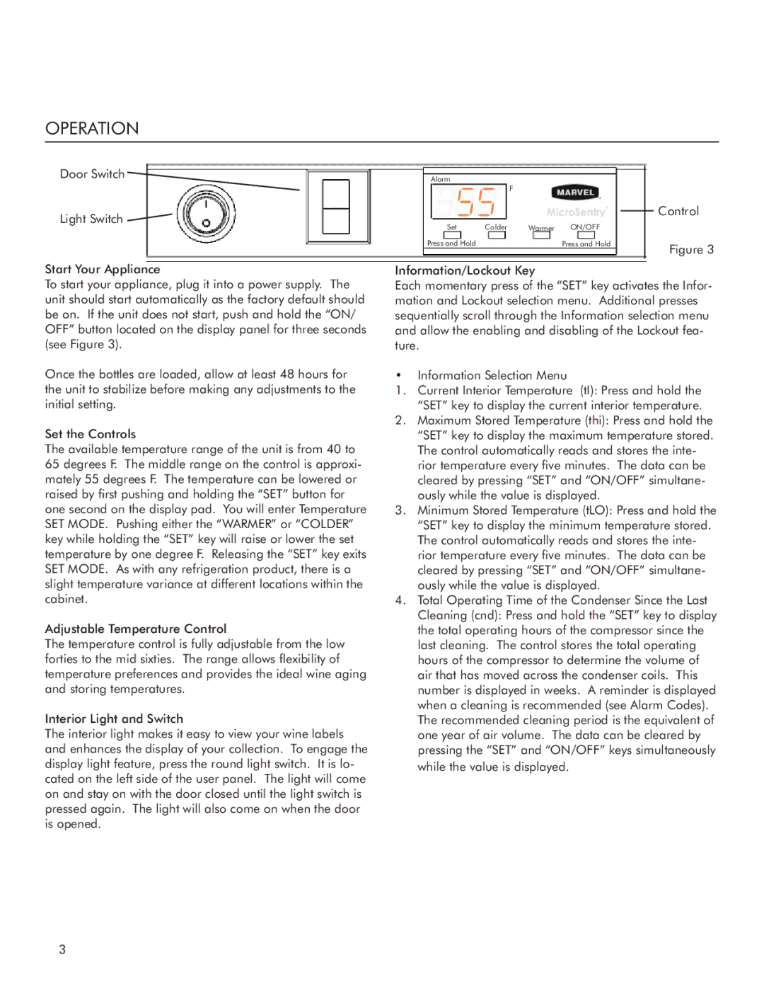 Marvel Industries 61WCM manual Operation 