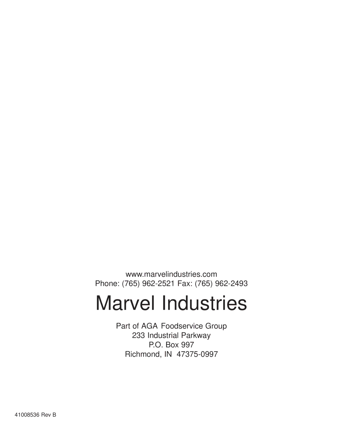 Marvel Industries 6CiM manual Phone 765 962-2521 Fax 765 