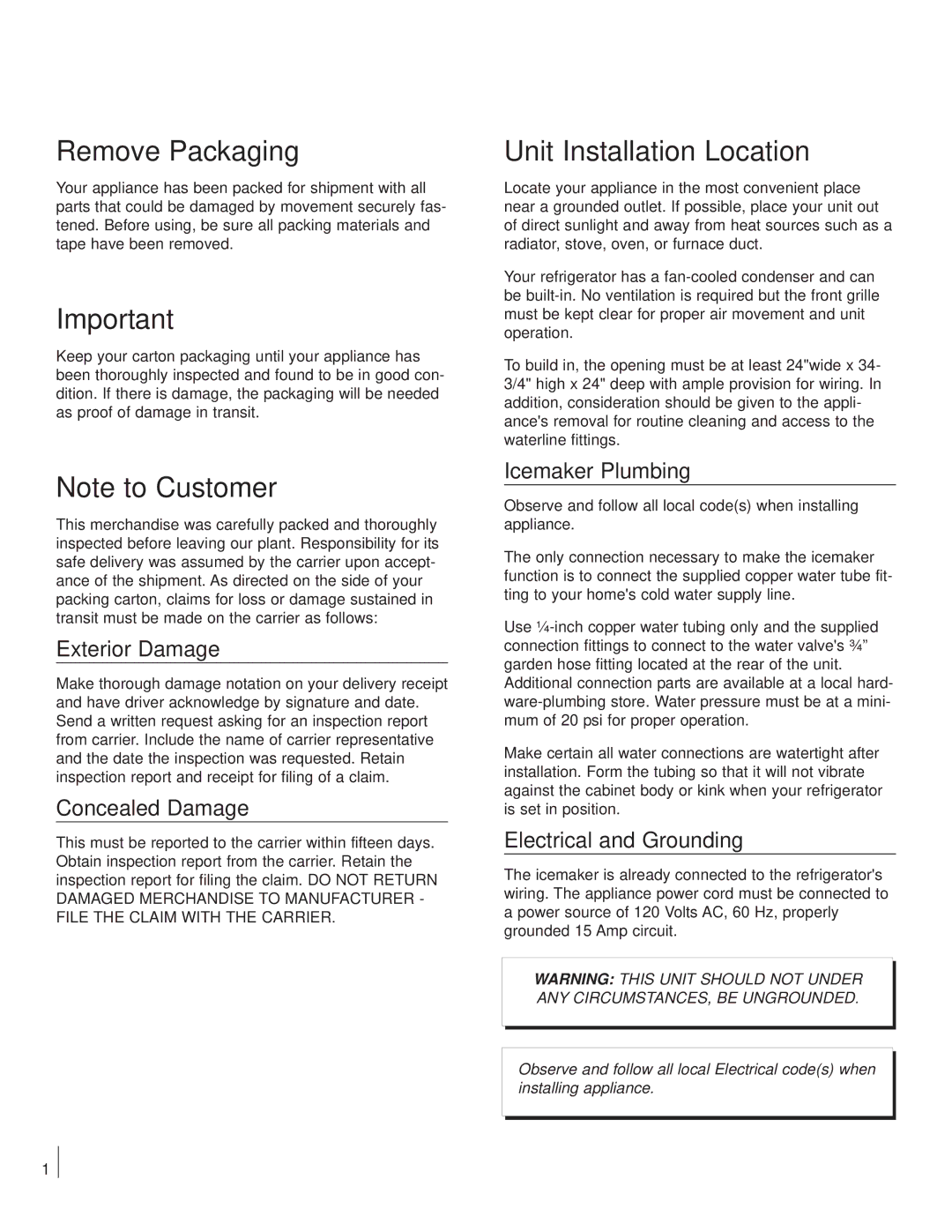 Marvel Industries 6CiM manual Remove Packaging, Unit Installation Location 