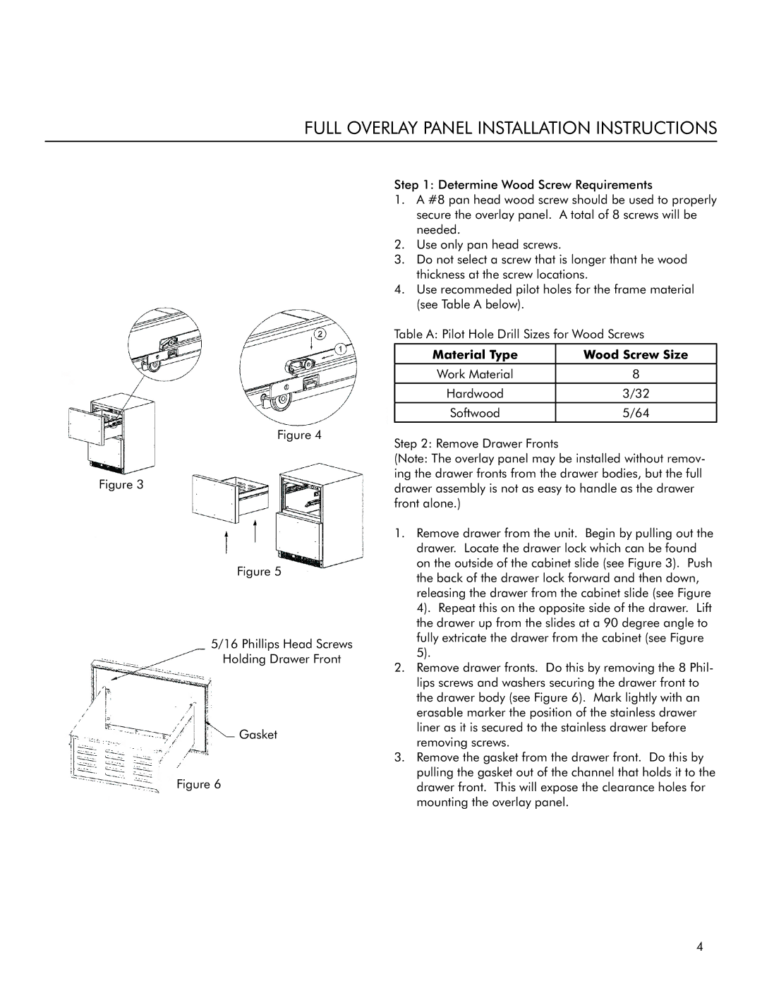 Marvel Industries 6ORDE manual Full Overlay Panel Installation Instructions, Material Type Wood Screw Size 