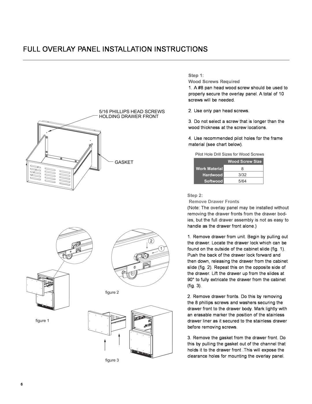Marvel Industries 80RD Full Overlay Panel Installation Instructions, Step Wood Screws Required, Step Remove Drawer Fronts 