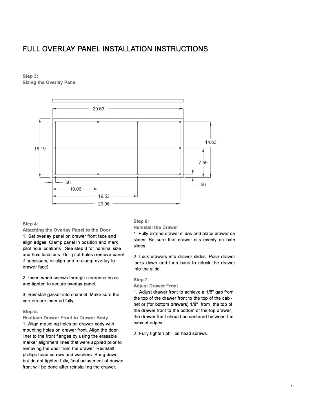 Marvel Industries 80RD manual Full Overlay Panel Installation Instructions, Step Sizing the Overlay Panel 