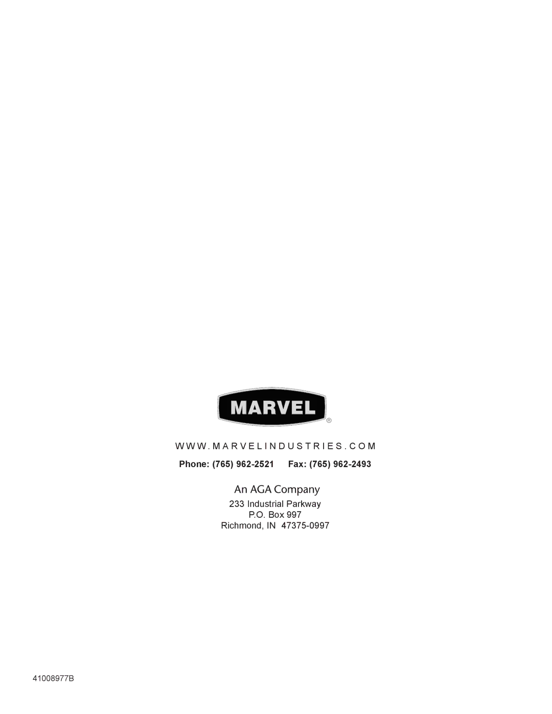 Marvel Industries 8SBAR manual Phone 765 962-2521 Fax 765 