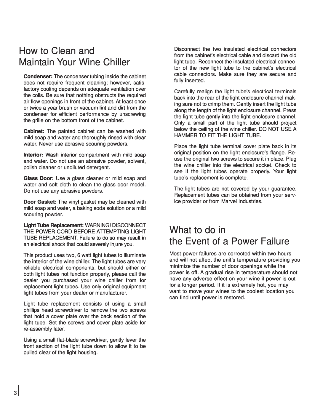 Marvel Industries Refrigerated Wine Chiller manual How to Clean and Maintain Your Wine Chiller 