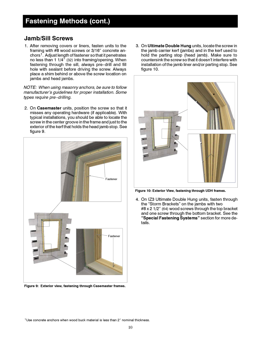 Marvin Window manual Jamb/Sill Screws, Exterior view, fastening through Casemaster frames 