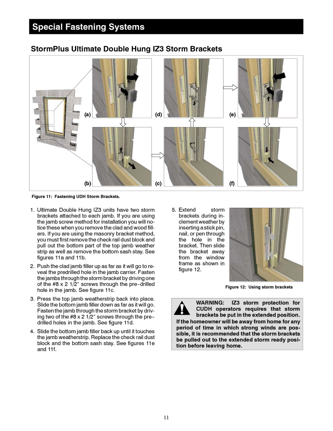 Marvin Window manual Special Fastening Systems, StormPlus Ultimate Double Hung IZ3 Storm Brackets 