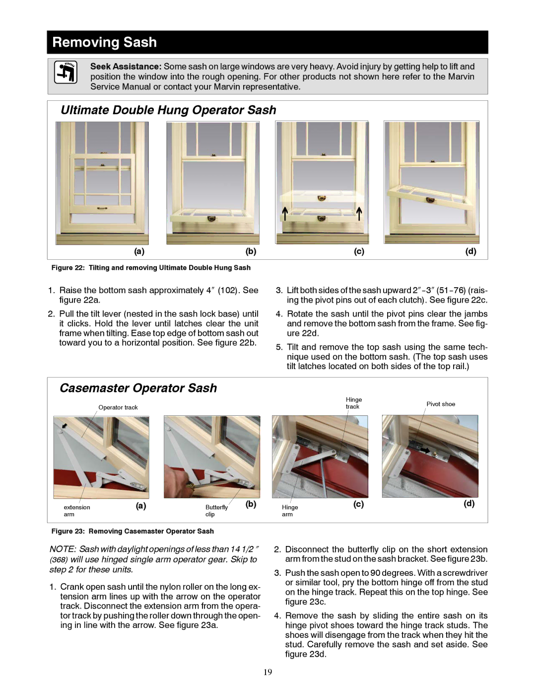 Marvin Window manual Removing Sash, Ultimate Double Hung Operator Sash 