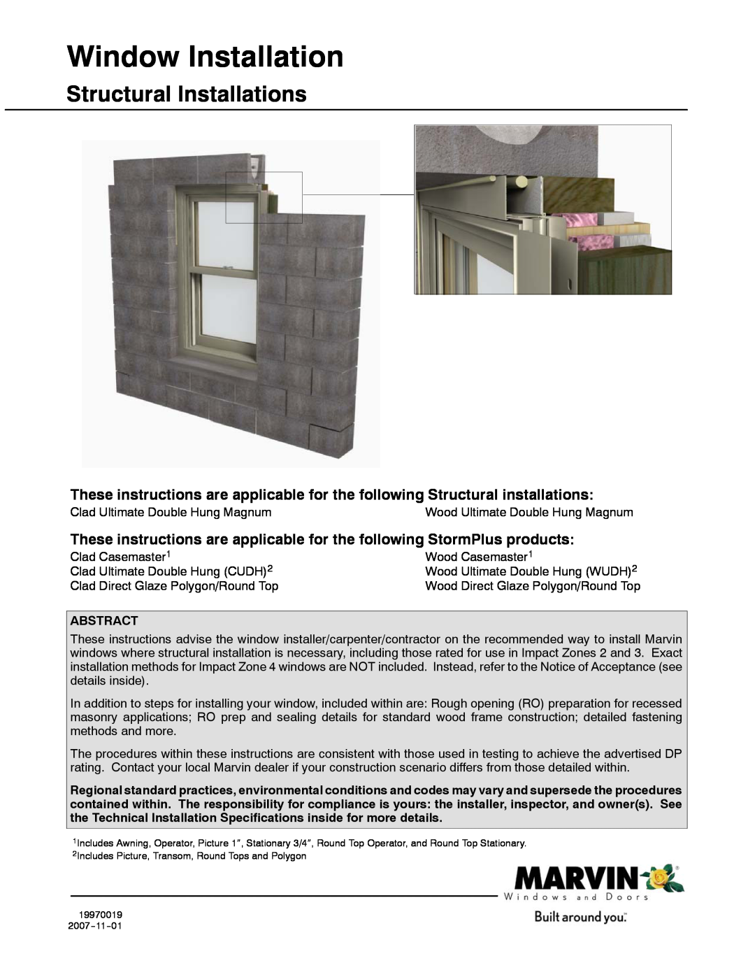 Marvin manual Abstract, Window Installation, Structural Installations 