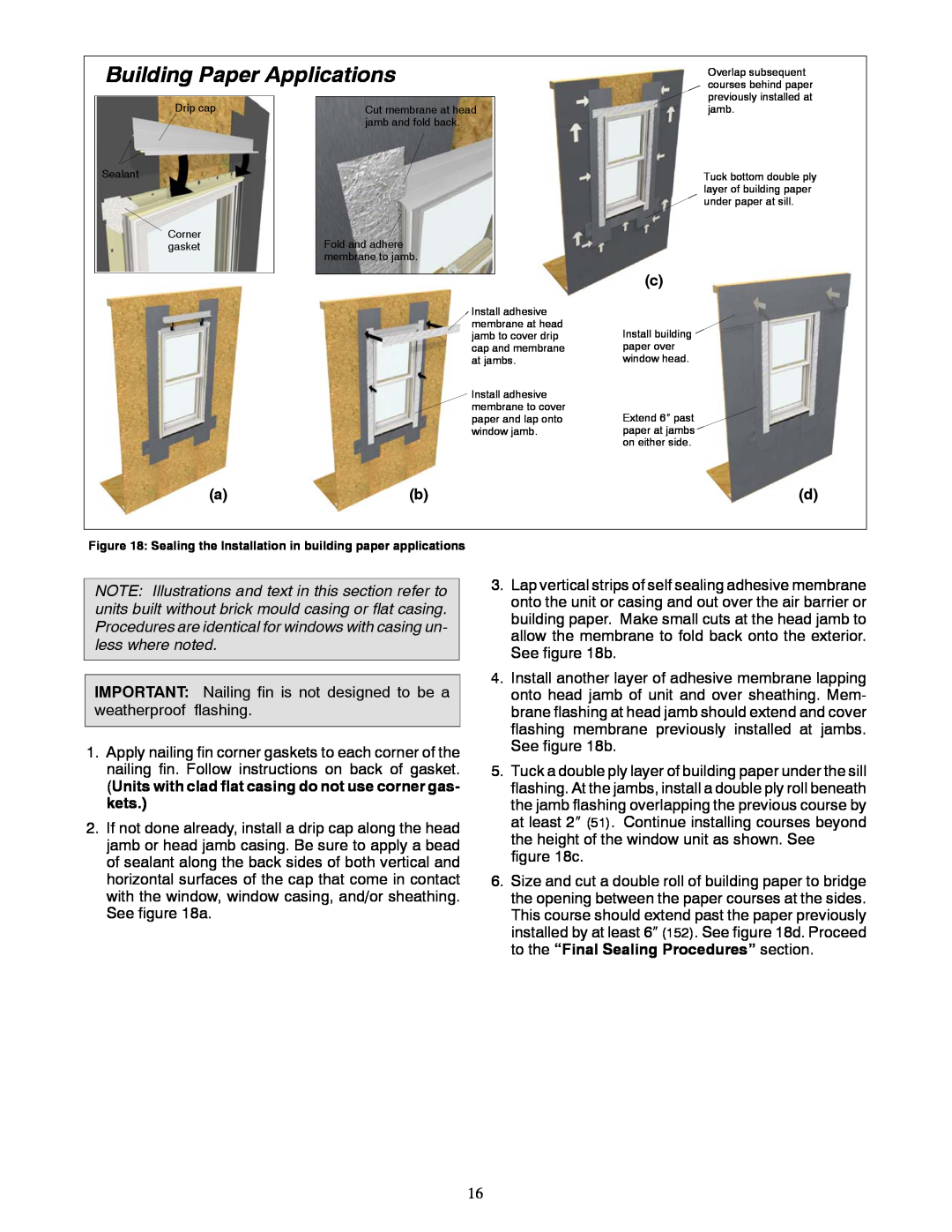Marvin Window manual Building Paper Applications, Sealing the Installation in building paper applications 