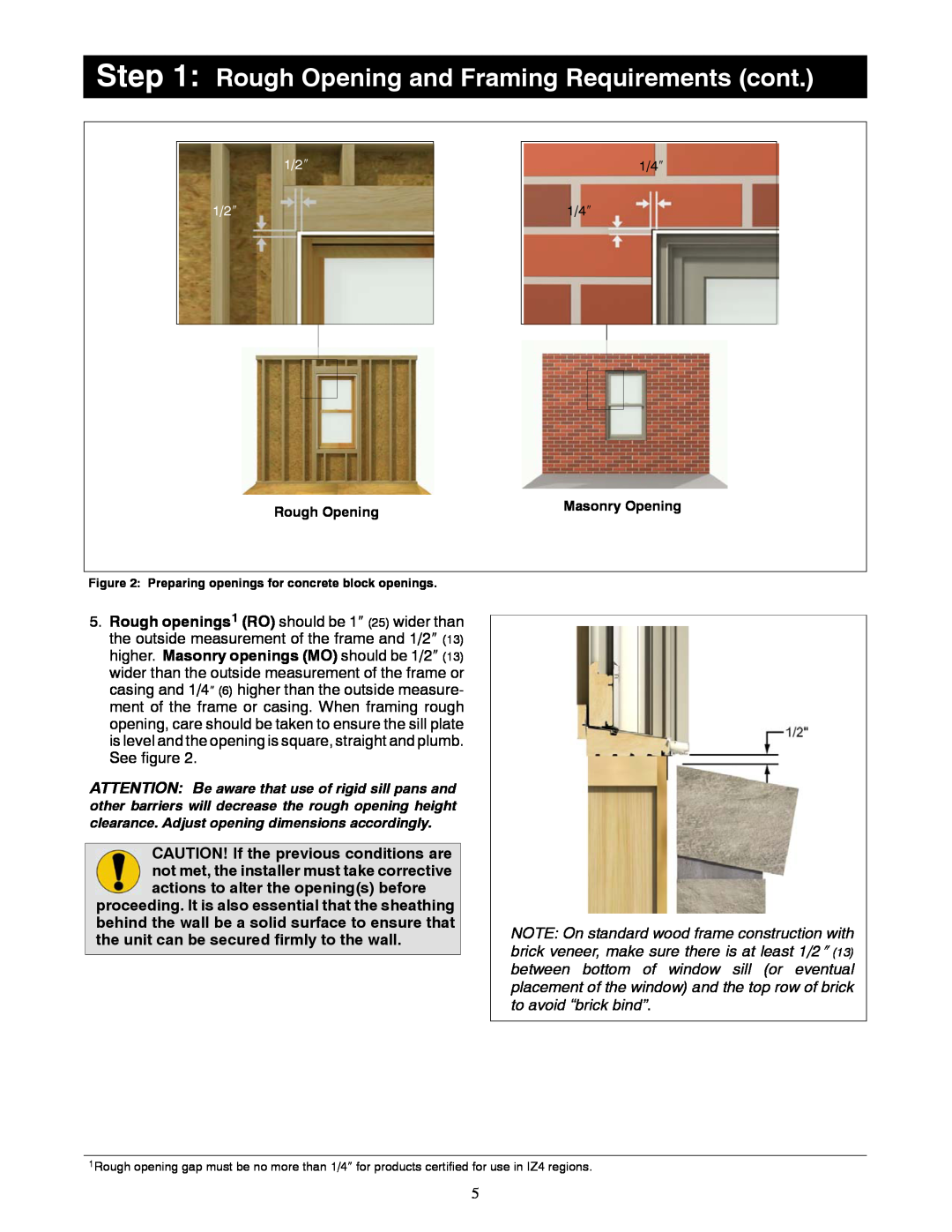 Marvin Window manual Rough Opening and Framing Requirements cont, Masonry Opening 