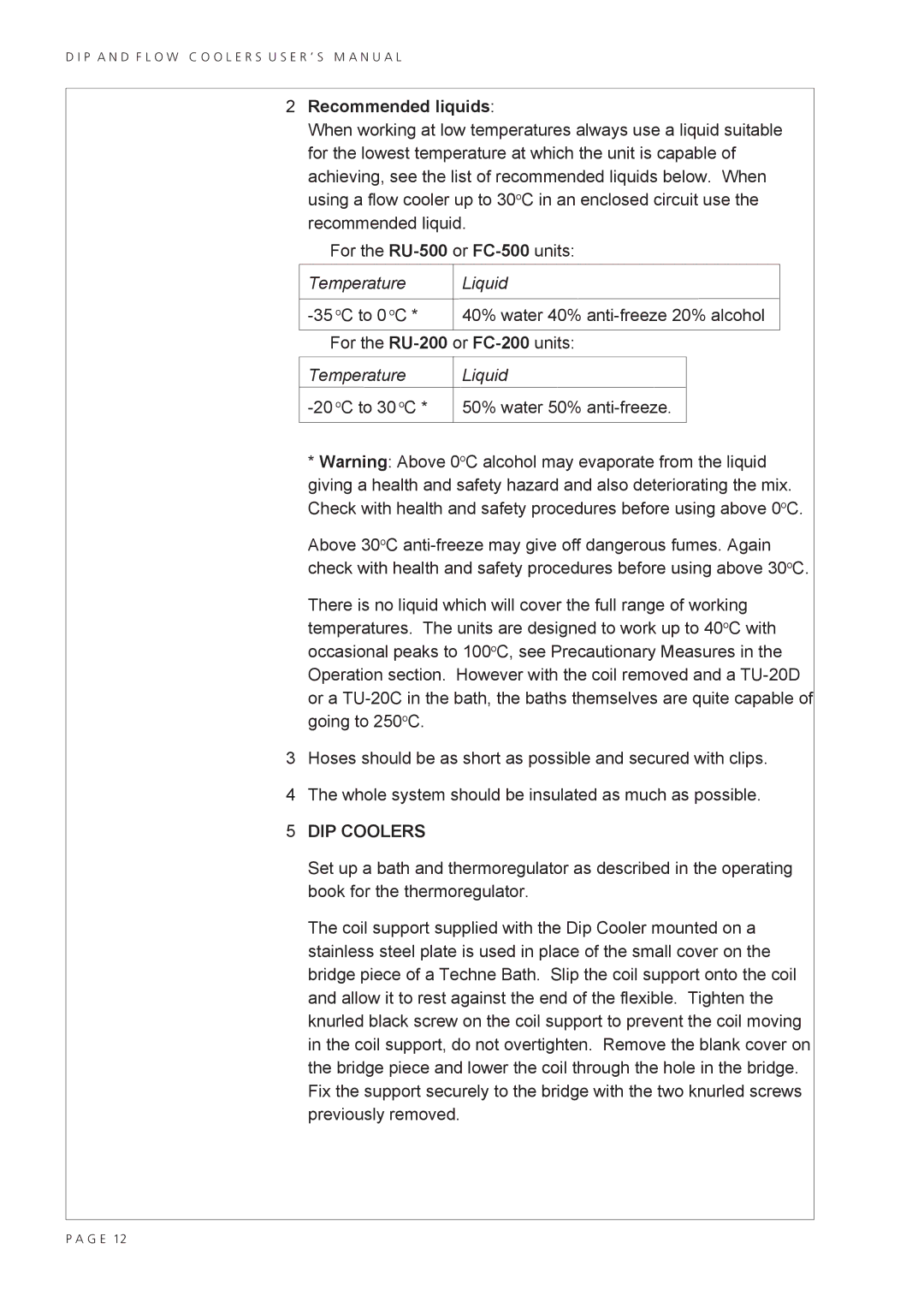 MASS Engineered Design RU-200 user manual Recommended liquids 