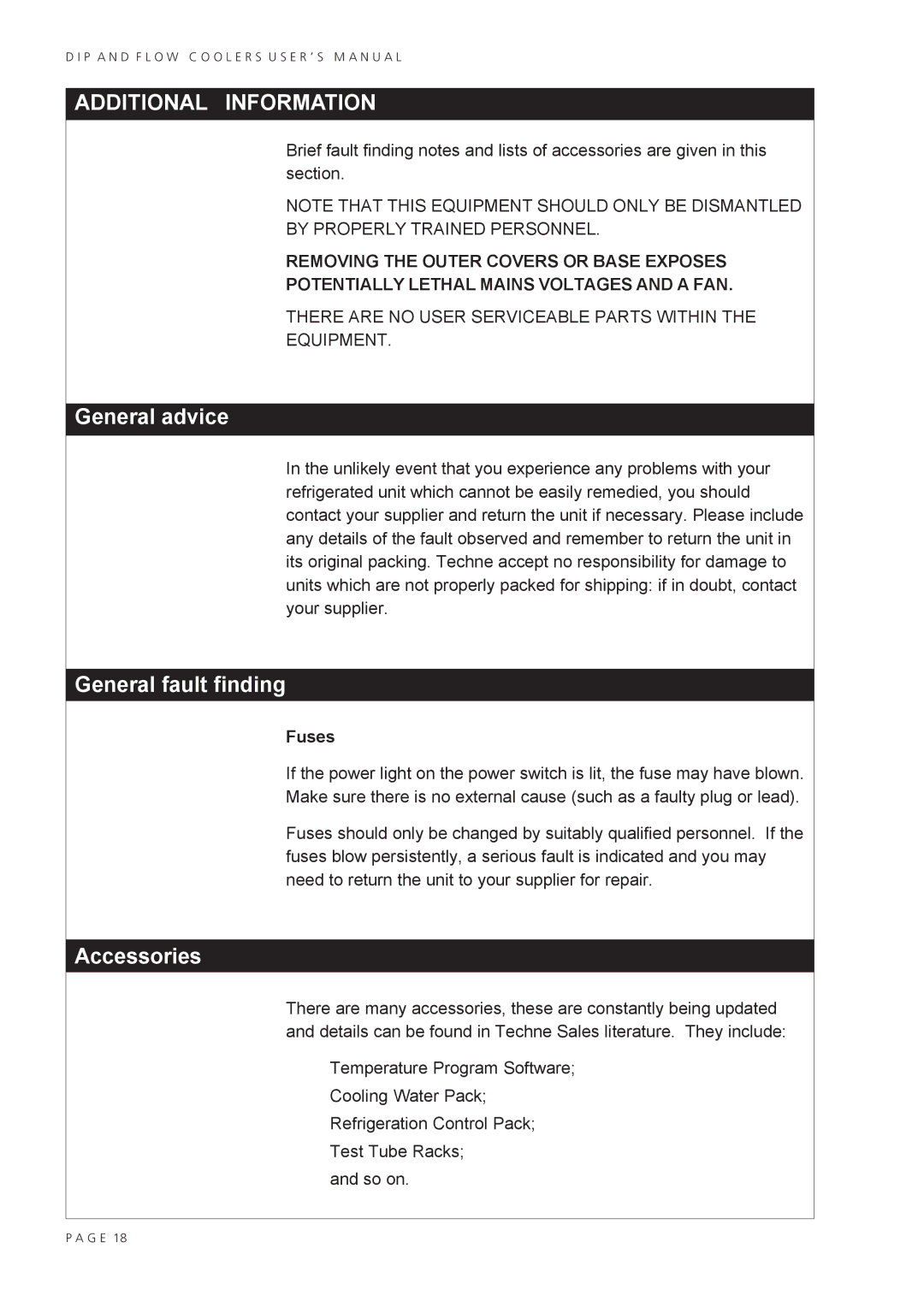 MASS Engineered Design RU-200 user manual Additional Information, General advice, General fault finding, Accessories 