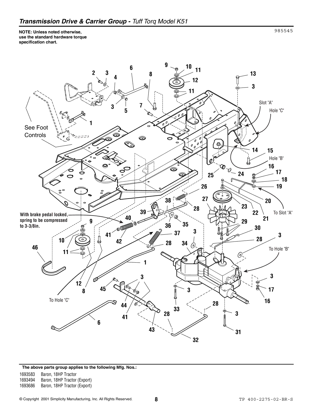 Massey Ferguson L&G 1693583 manual Transmission Drive & Carrier Group Tuff Torq Model K51, 985545 