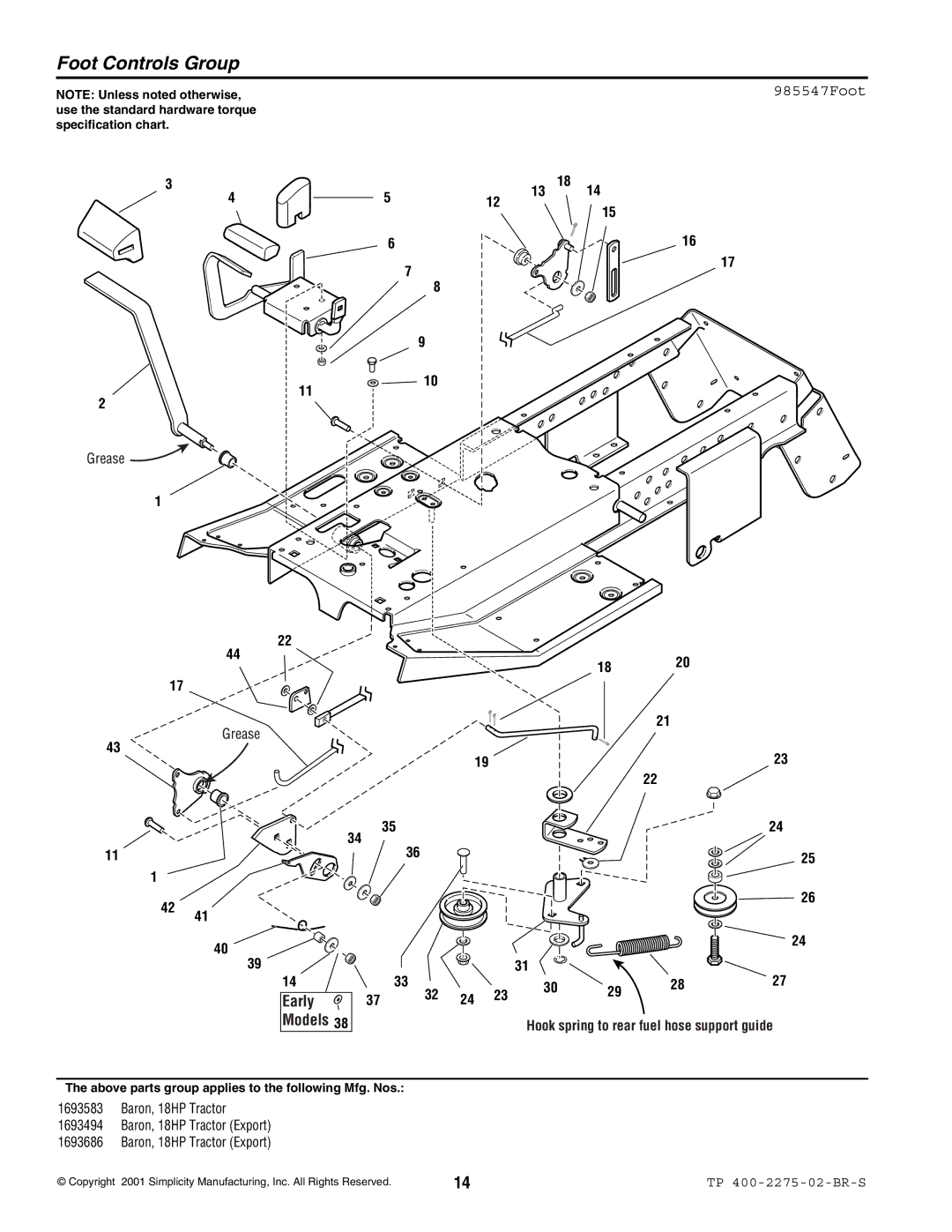 Massey Ferguson L&G 1693583 manual Foot Controls Group, 985547Foot 