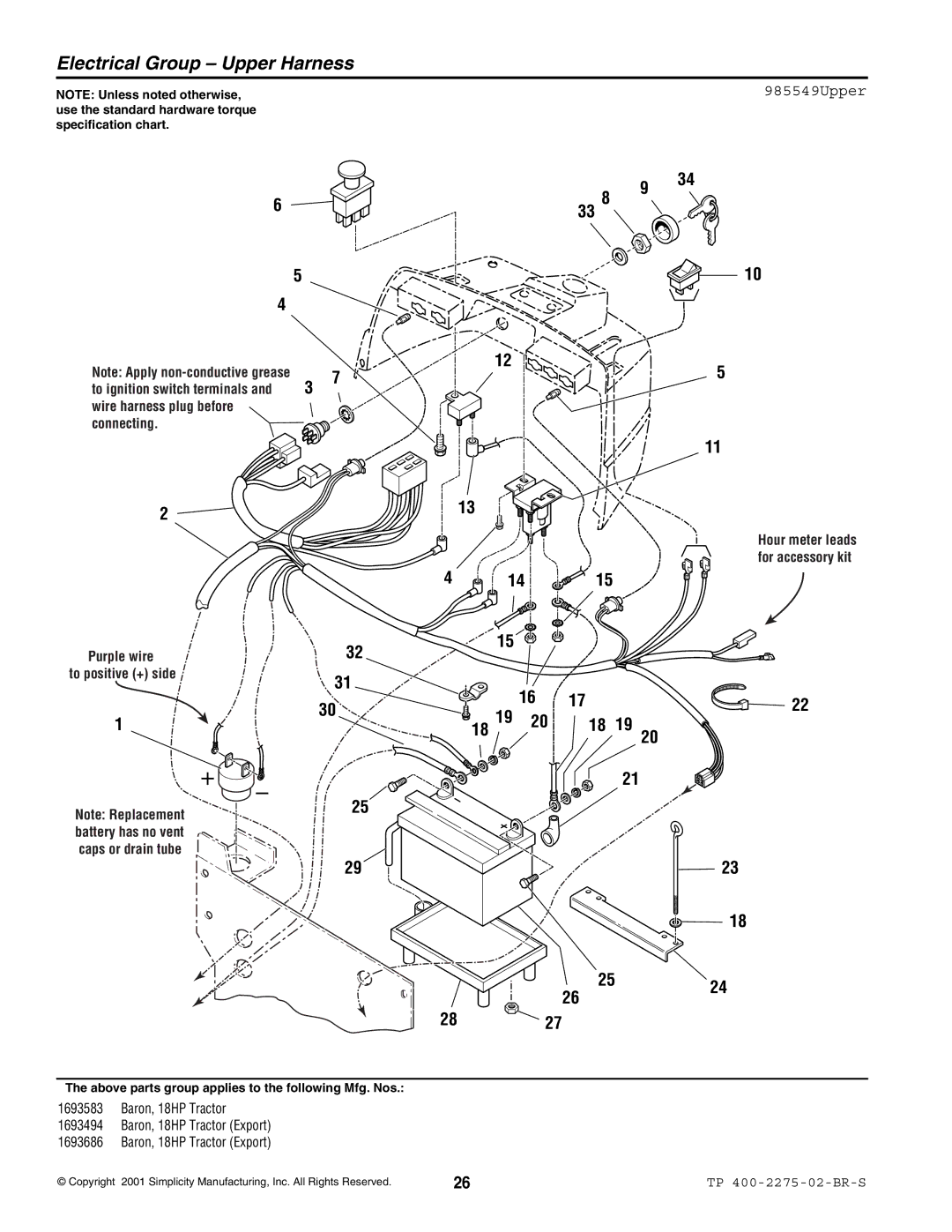 Massey Ferguson L&G 1693583 manual Electrical Group Upper Harness, 985549Upper, Wire harness plug before Connecting 