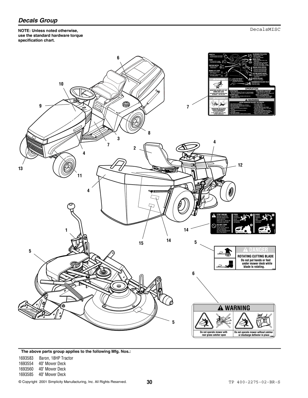 Massey Ferguson L&G 1693583 manual Decals Group, DecalsMISC 