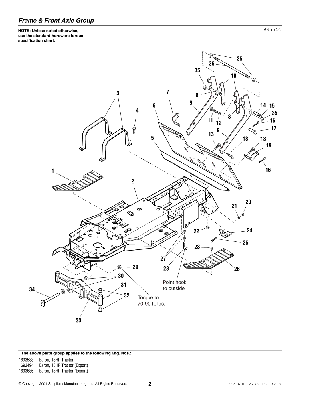 Massey Ferguson L&G 1693583 manual Frame & Front Axle Group, 985544 