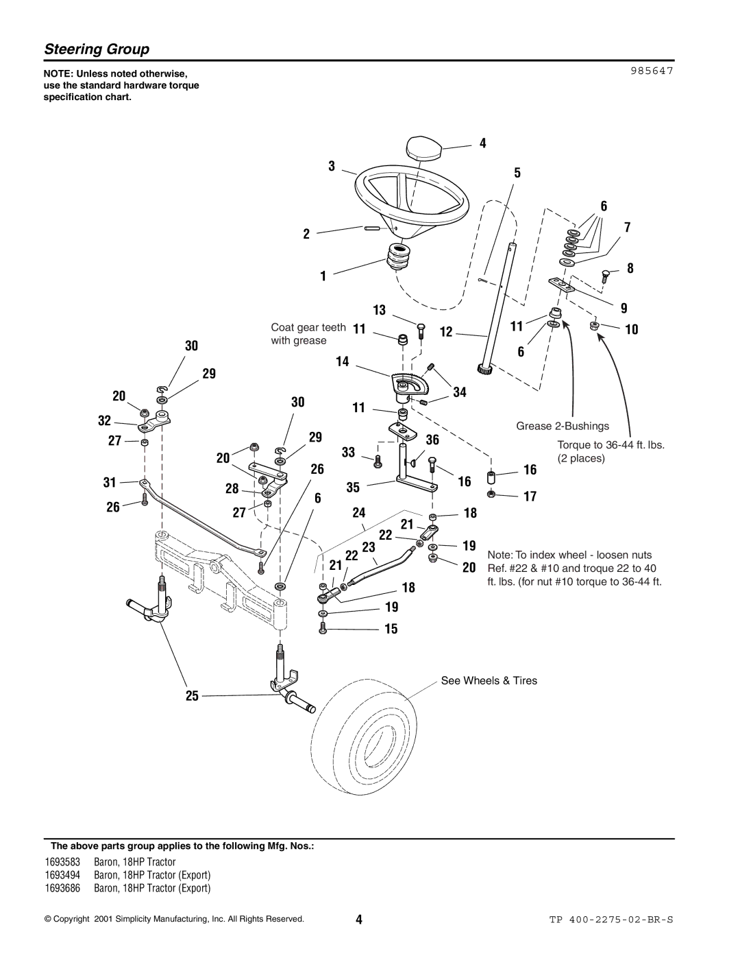 Massey Ferguson L&G 1693583 manual Steering Group, 985647 