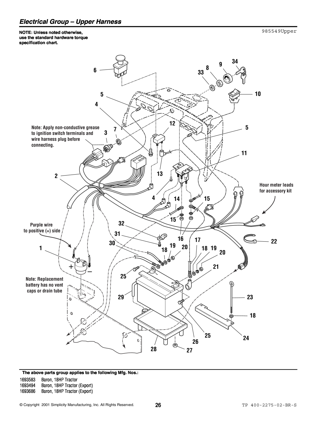 Massey Ferguson L&G 1693583 manual Electrical Group - Upper Harness, 985549Upper, wire harness plug before, connecting 