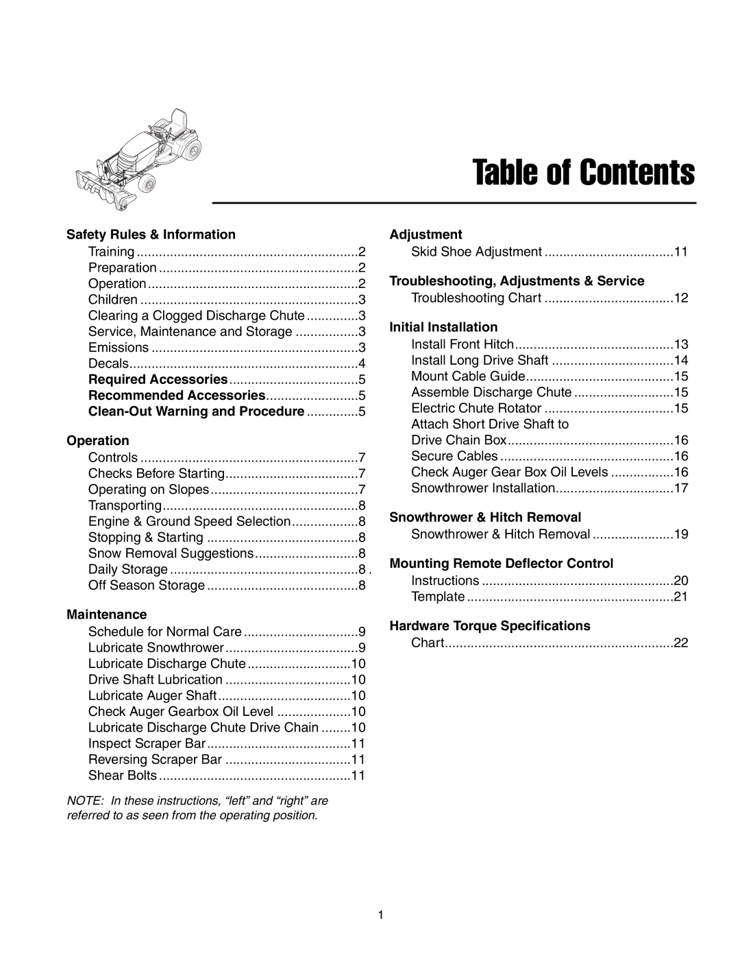 Massey Ferguson L&G 1694404 manual Table of Contents 