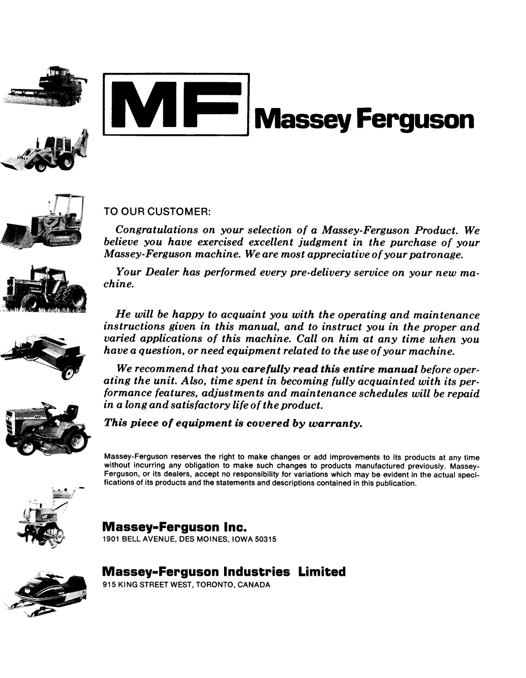 Massey Ferguson L&G MF 3650 PTO manual 